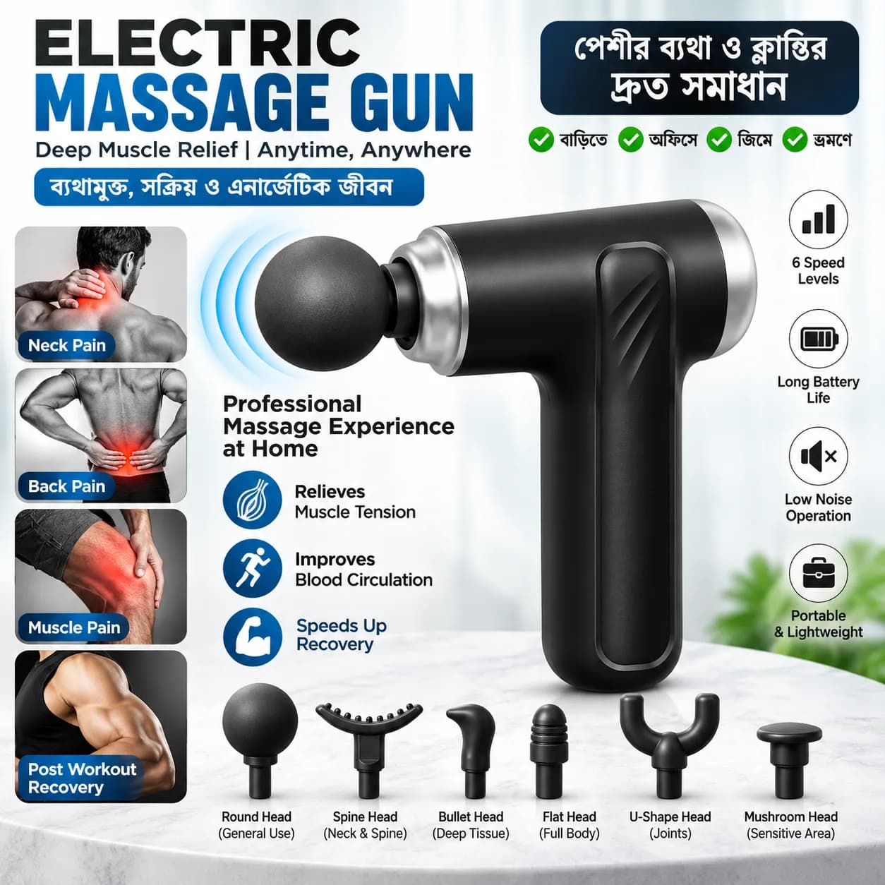 Electric Massage Gun for Neck, Back, Legs & Full Body | High-Power Motor | Rechargeable Handheld Massager