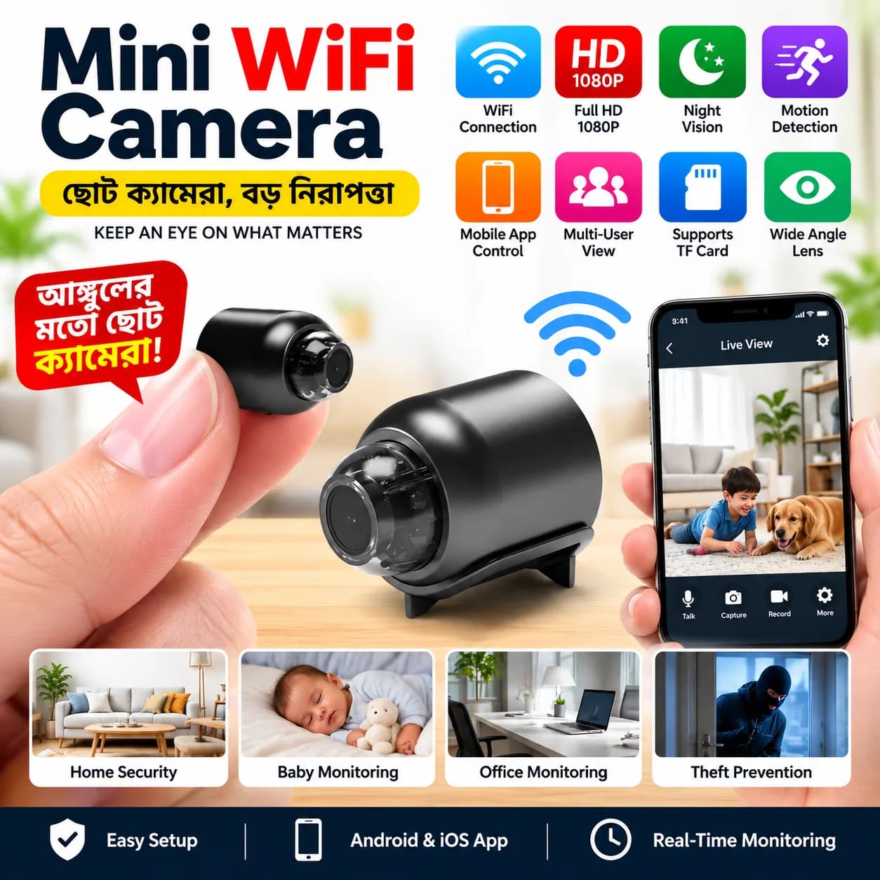 HD Mini WiFi Camera, Portable Indoor Smart Home Security Camera, Night Vision Motion Detection Camcorder Surveillance Recorder