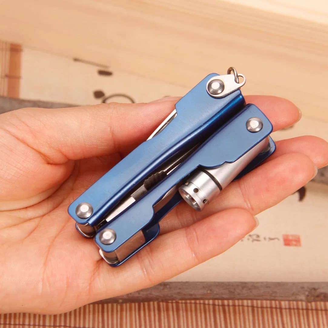 9 in 1 MultiFunctional Hand Piler Tool Keychain, Traveling Tool Micro Pliers Multi function Multi Utility Plier with Built in LED Flash Light,