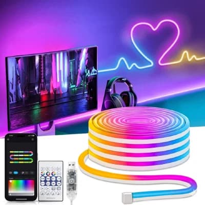 স্মার্ট নেয়ন রোপ লাইট USB, 16.4Ft LED রোপ লাইট IC & RGB রঙ পরিবর্তন সহ অ্যাপ নিয়ন্ত্রণ, মিউজিক সিঙ্ক নেয়ন স্ট্রিপ লাইটস আউটডোর জলরোধী DIY গেমিং রুমের জন্য