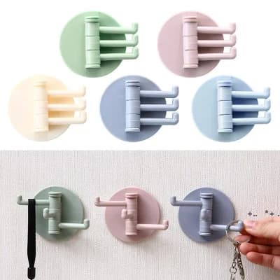 ৪৫১১ ১পিস সেলফ-আ adhesive Wall Door Key Holder, ১৮০° রোটেশন ৩ইন১ হুক কিপ হোল্ডার
