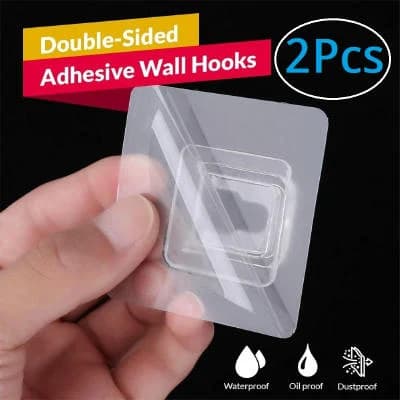 ২টি Self-Adhesive ওয়াল হুক, সিমলেস ট্রান্সপ্যারেন্ট জলরproof ও তেল-প্রুফ হুক